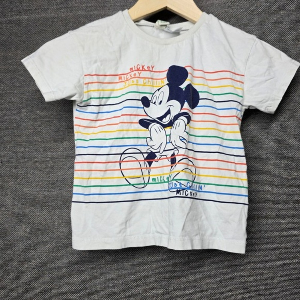 Disney Mickey Mouse Kids White Striped Graphic Tee LC Waikiki‎ 24M-36M S1K970Z1